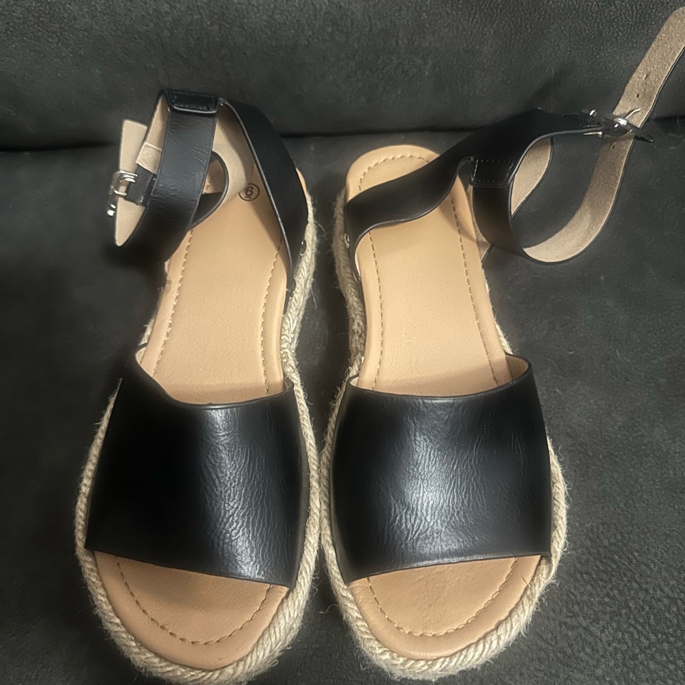 Black Leather Women's Sandals